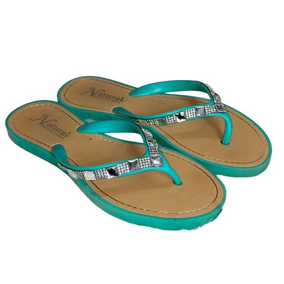 Natural Reflections Mint Jewel Rhinestone Sandals - Picture 1 of 5